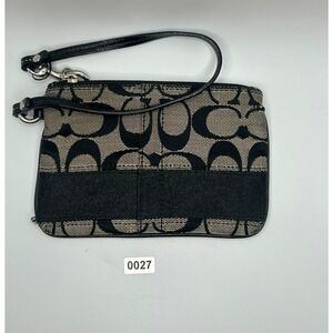 Coach‎ Signature C Monogram Wristlet Clutch Pouch Black Leather Trim